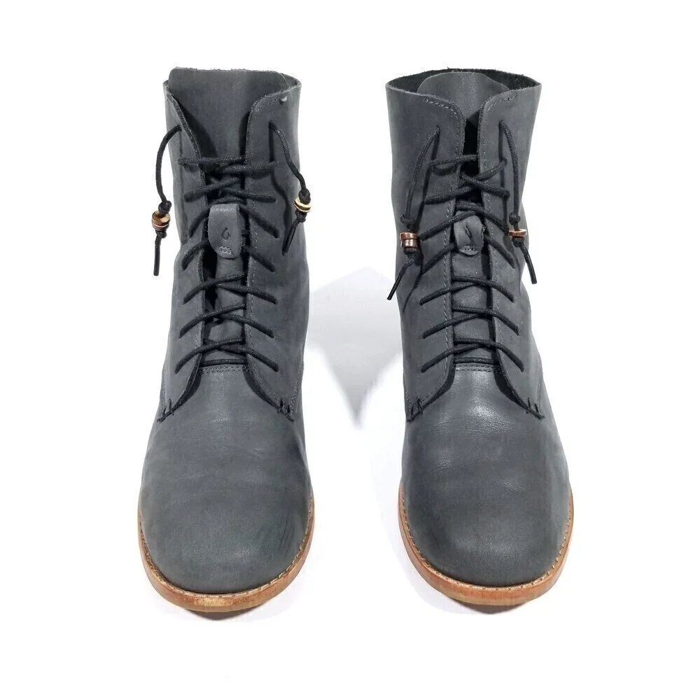 Olukai 'O Laila Leather Low Lace Up Fold Down Ankle Boots Boho Grunge 90s Y2k 7